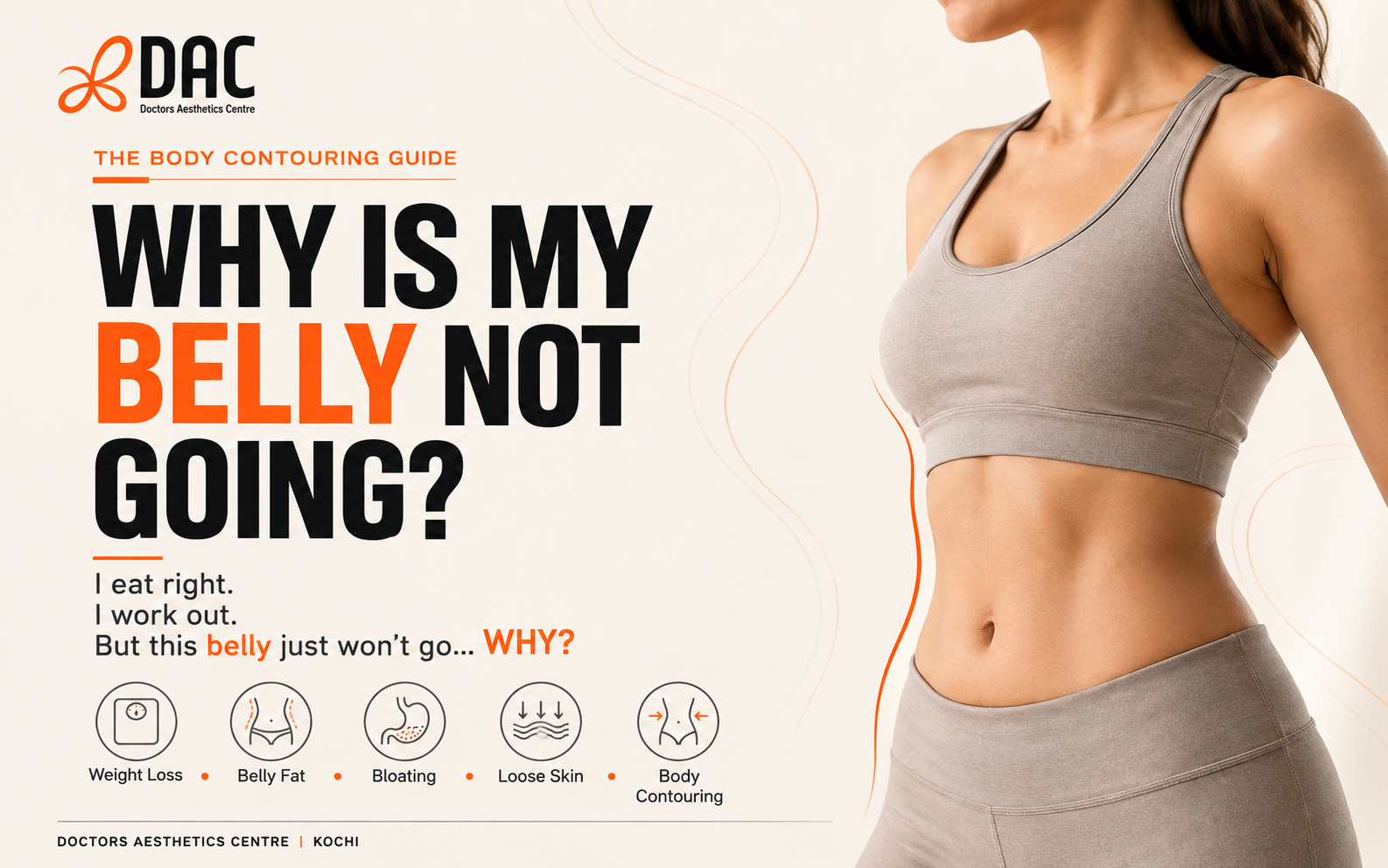 Doctors Aesthetics Centre body contouring guide explaining why belly fat may remain despite exercise and weight loss